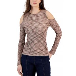 INC international Concepts Space Dye Cold Shoulder Sweater  Toasted Twine XL